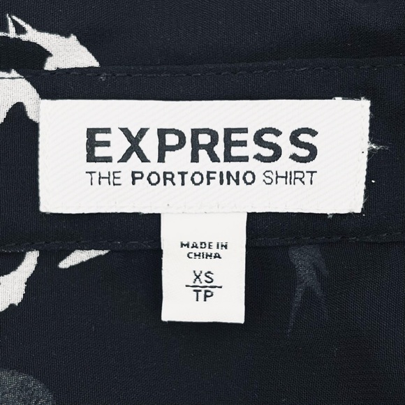 Express Portofino Sheer Black Bird Print Roll-Tab Sleeve Button-Down Shirt - Picture 8 of 10